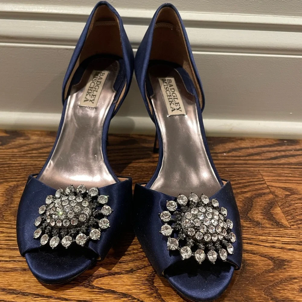 Badgley Mischka Blue Crystal Embellished Heels - Picture 1 of 5